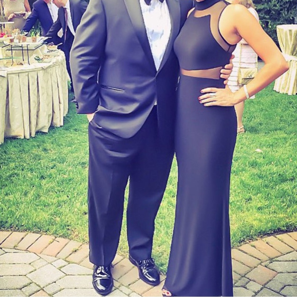 Size 2 floor length black dress with sheer panels